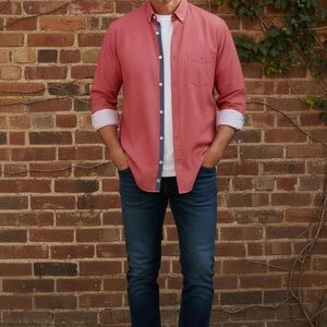 Haupt Germany Men’s Mldern Fit shirt M 39/40 Red Geometric Button Front Long Sle